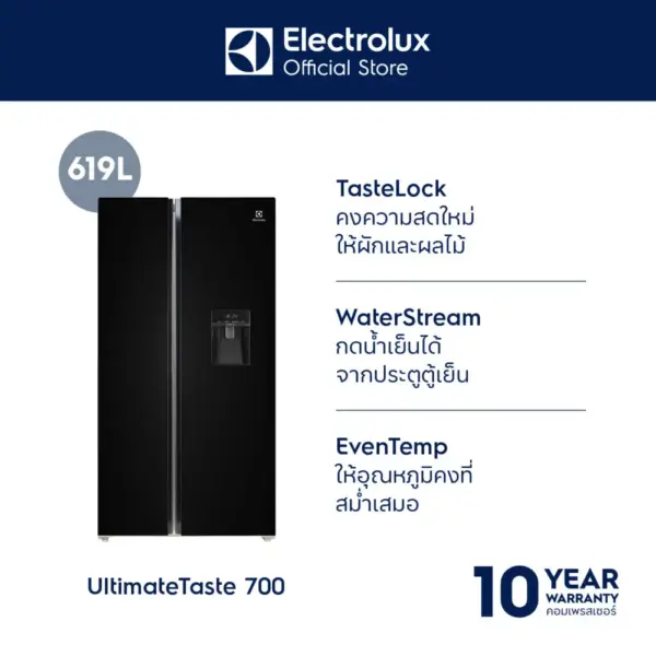 Electrolux ตู้เย็น Side by Side ความจุสุทธิ 619 ลิตร (21.8 คิวบิกฟุต) รุ่น ESE6645A-B จำหน่ายเฉพาะ กทม. และปริมณฑล